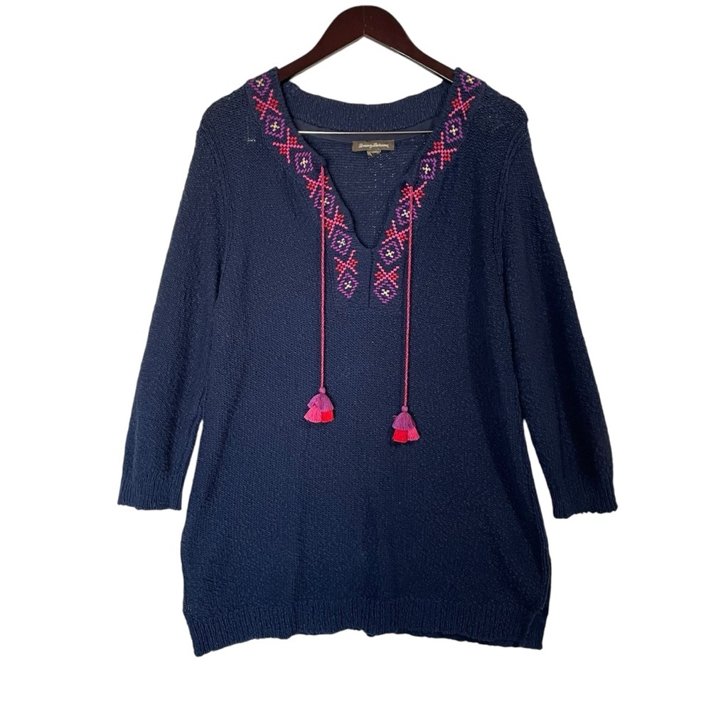 Tommy Bahama Blue Eden Bay Tassel‎ Tunic Beach Sweater Size M